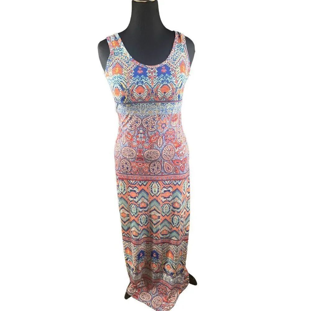 Nine West size 4 aztec colorful funky print tank maxi long dress stretchy